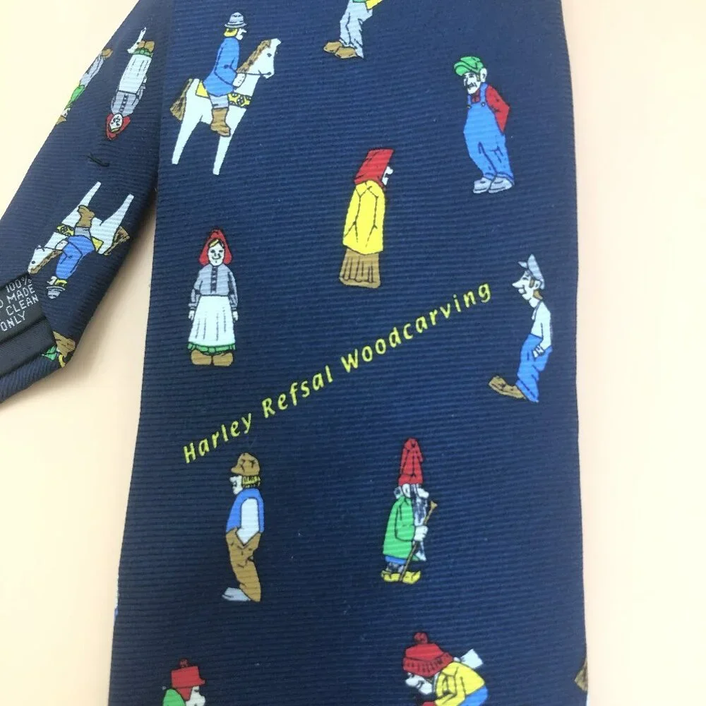Harley Refsal Woodcarving Silk Tie – Decorah Iowa Folk Art Handmade Tie